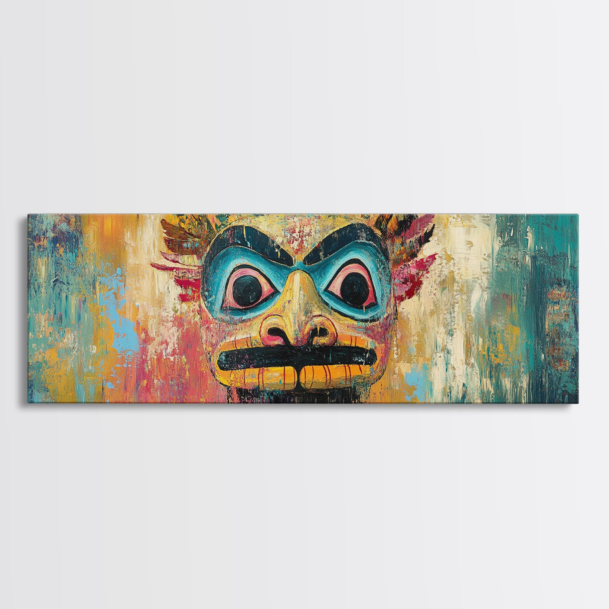 Tribal Mask, Vibrant Abstract, Bold Expressionism, Canvas Print, Boho Wall Art, Home Decor, Unique Artwork, Living Room Art