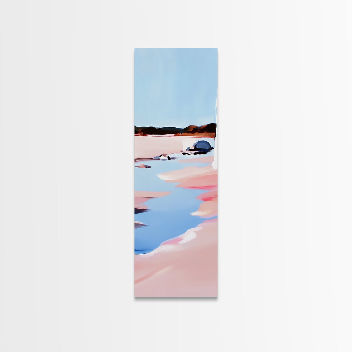 Seaside Landscape, Water Reflection, Abstract Art, Framed Canvas Print, Soft Pastel Colors, Modern Coastal Decor, Serene Wall Art