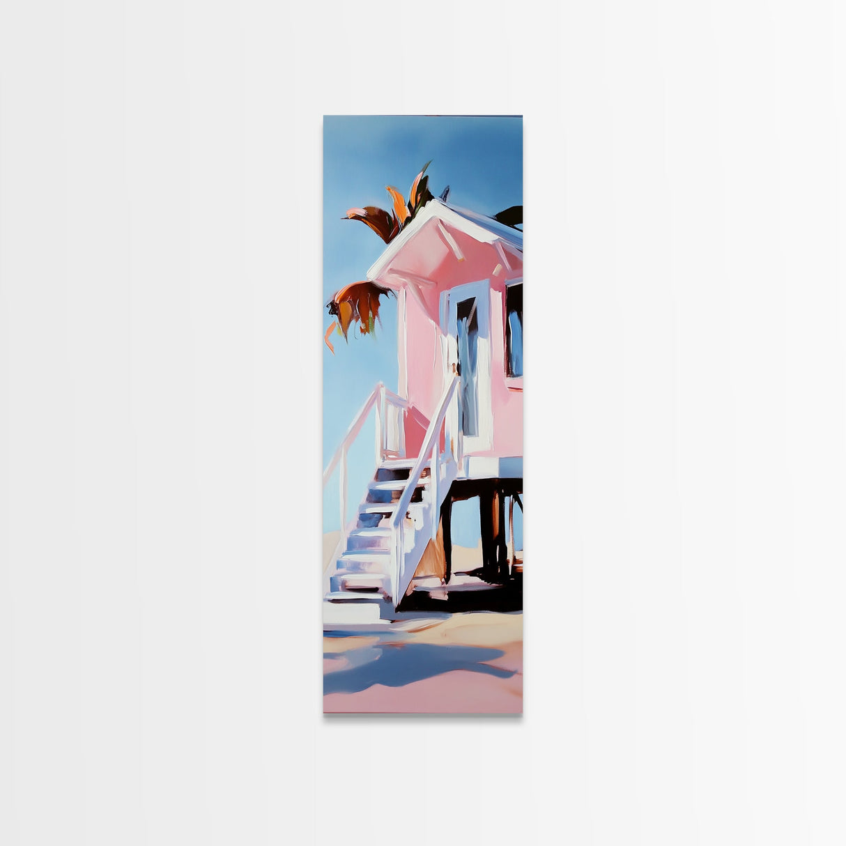 Tropical Beach House, Coastal Canvas Print, Modern Wall Art, Pastel Home Decor, Living Room Artwork, Beach Aesthetic, Bedroom Art