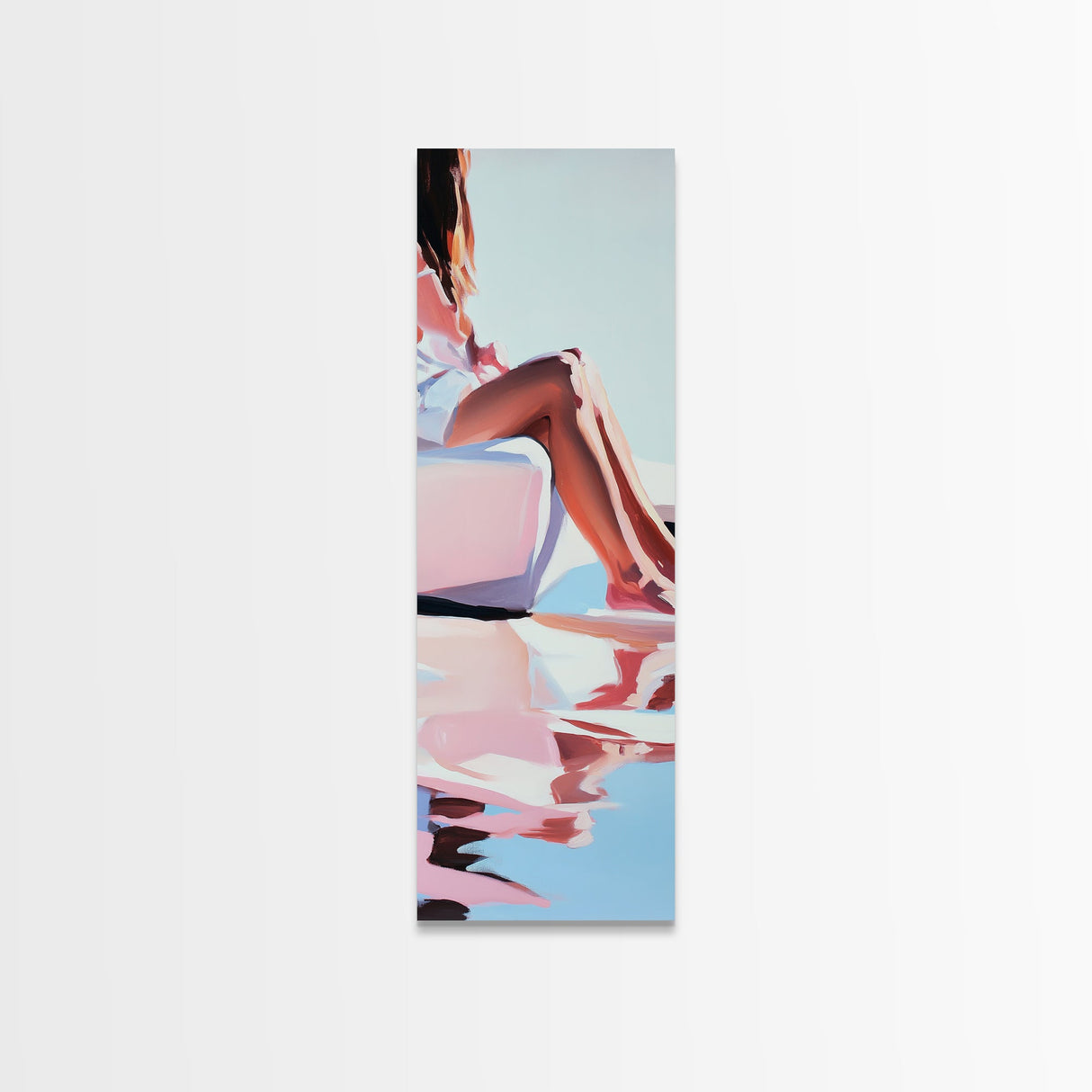 Sunlit Poolside, Elegant Woman Art, Minimalist Feminine Decor, Summer Painting, Warm and Serene Aesthetic, Framed Canvas Print