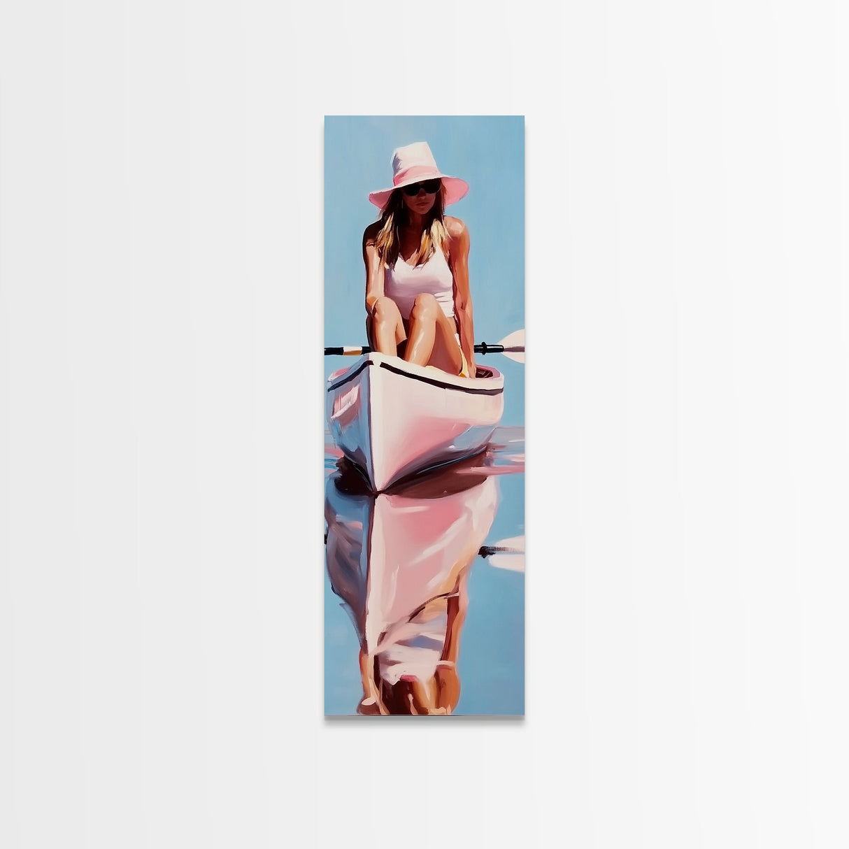 Woman in Kayak, Summer Adventure Art, Coastal Minimalist Painting, Ocean Escape Decor, Outdoor Lover Gift, Framed Canvas Print