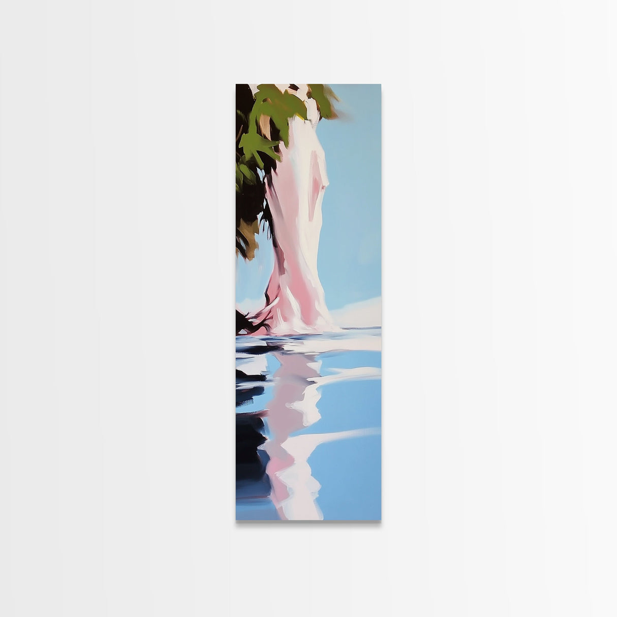 Water Reflection, Abstract Tree, Surreal Nature, Framed Canvas Print, Tranquil Wall Art, Soft Blue and Pink, Living Room Wall Art Print