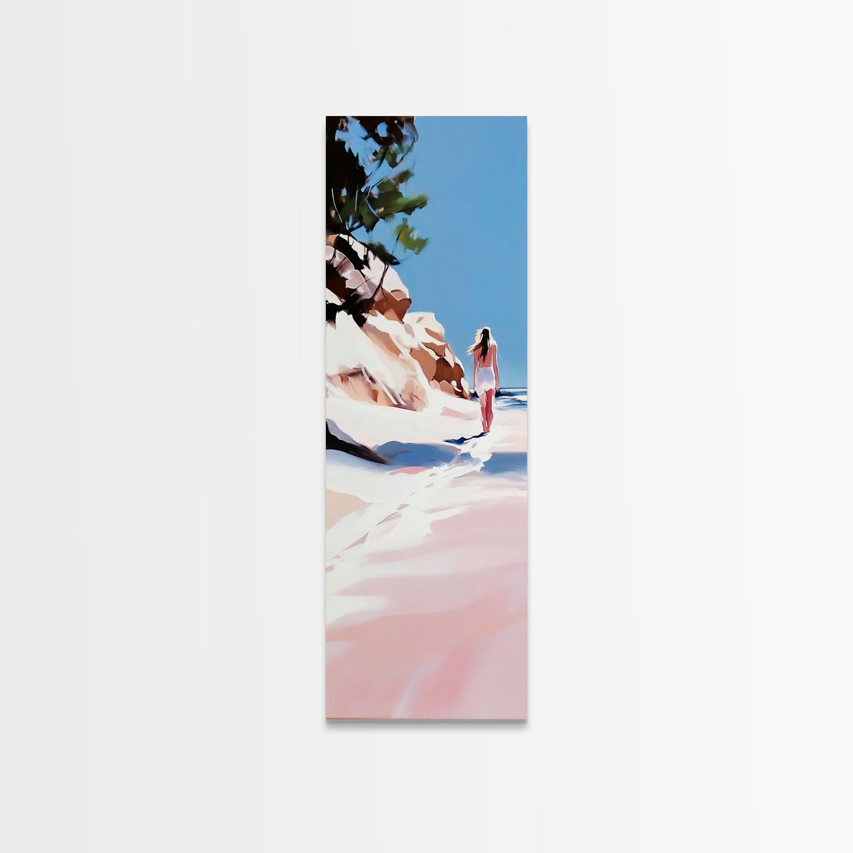 Beach Walk, Ocean Escape, Summer Serenity, Coastal Home Decor, Minimalist Seaside Painting, Modern Aesthetic, Framed Canvas Print