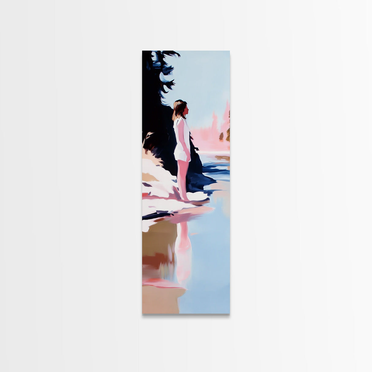 Serene Lake View, Reflection Art, Tranquil Scene, Minimalist Aesthetic, Framed Canvas Print, Nature Wall Art, Bedroom Decor, Pastel Tones