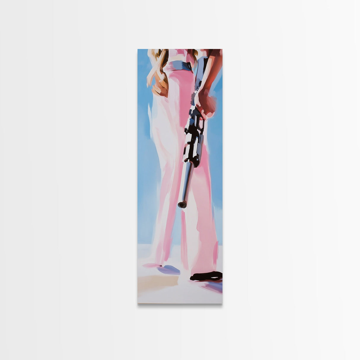 Western Girl, Cowboy, Vintage Style, Modern, Pink, Blue, Fashion Art, Feminine, Boho, Living Room, Framed Canvas Print