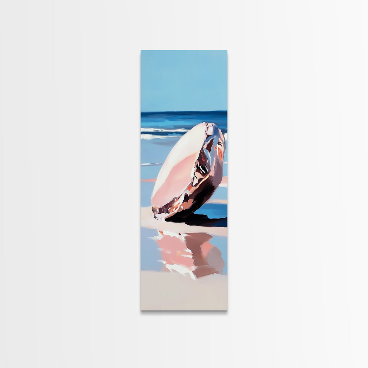 Seashell, Ocean, Beach Art, Coastal, Minimalist, Blue, White, Natural Decor, Modern Home, Bathroom, Framed Canvas Print