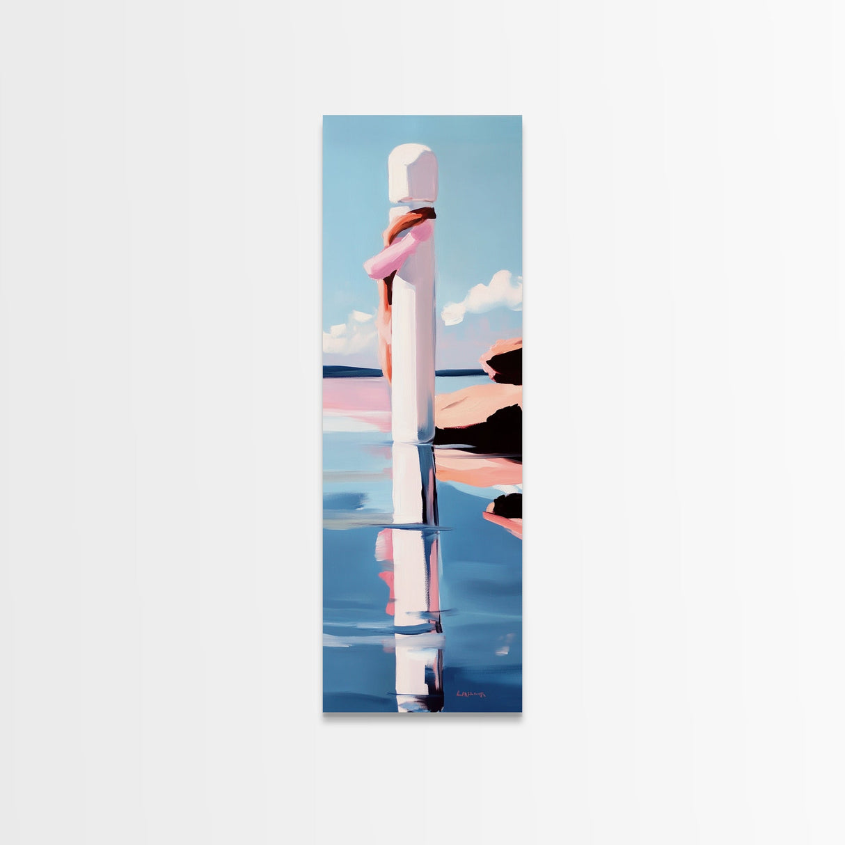 Coastal Reflection, Modern Beach Art, Minimalist Ocean Decor, Contemporary Wall Art, Blue and Pink Seascape, Canvas Print, Bedroom Wall Art