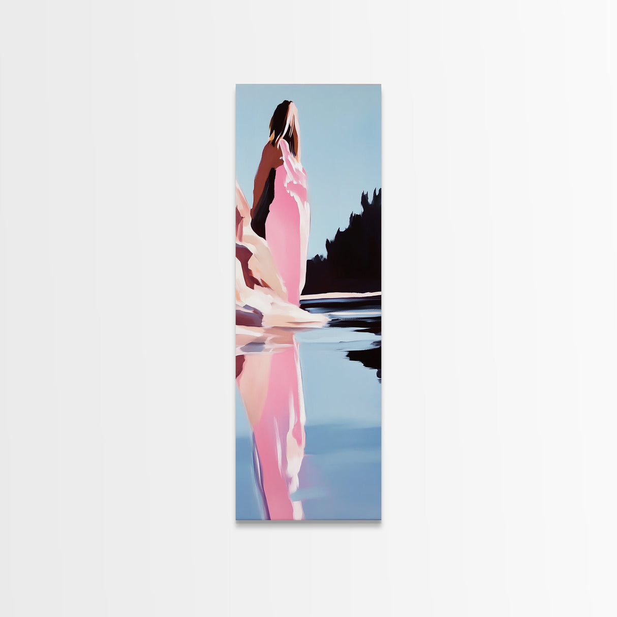 Serene Lake Art, Pastel Nature, Feminine Aesthetic, Framed Canvas Print, Modern Minimalist, Dreamy Reflection, Living Room Wall Art