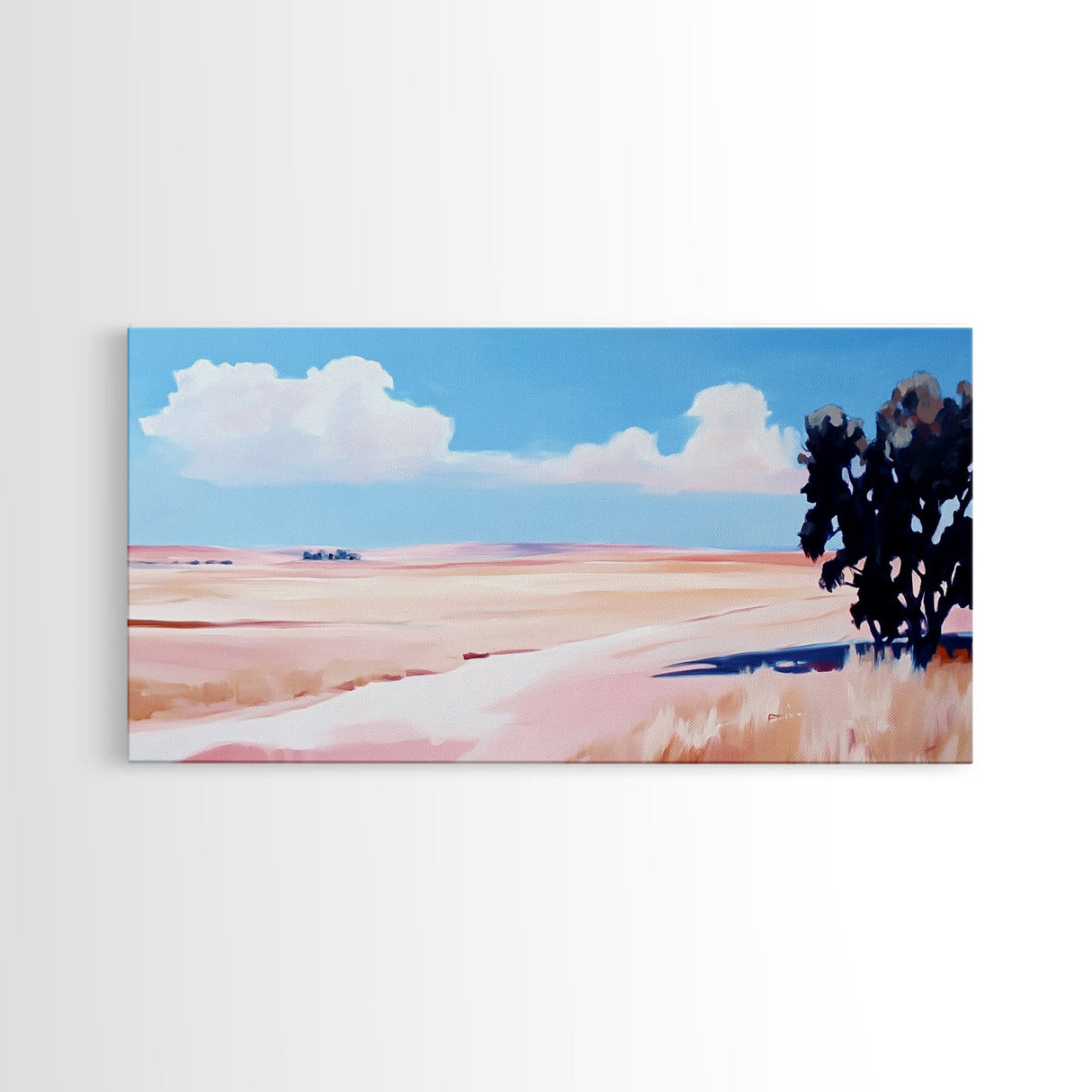 Golden Field Landscape, Warm Summer Painting, Minimalist Nature Print, Scenic Country Art, Rustic Home Decor, Framed Canvas Print