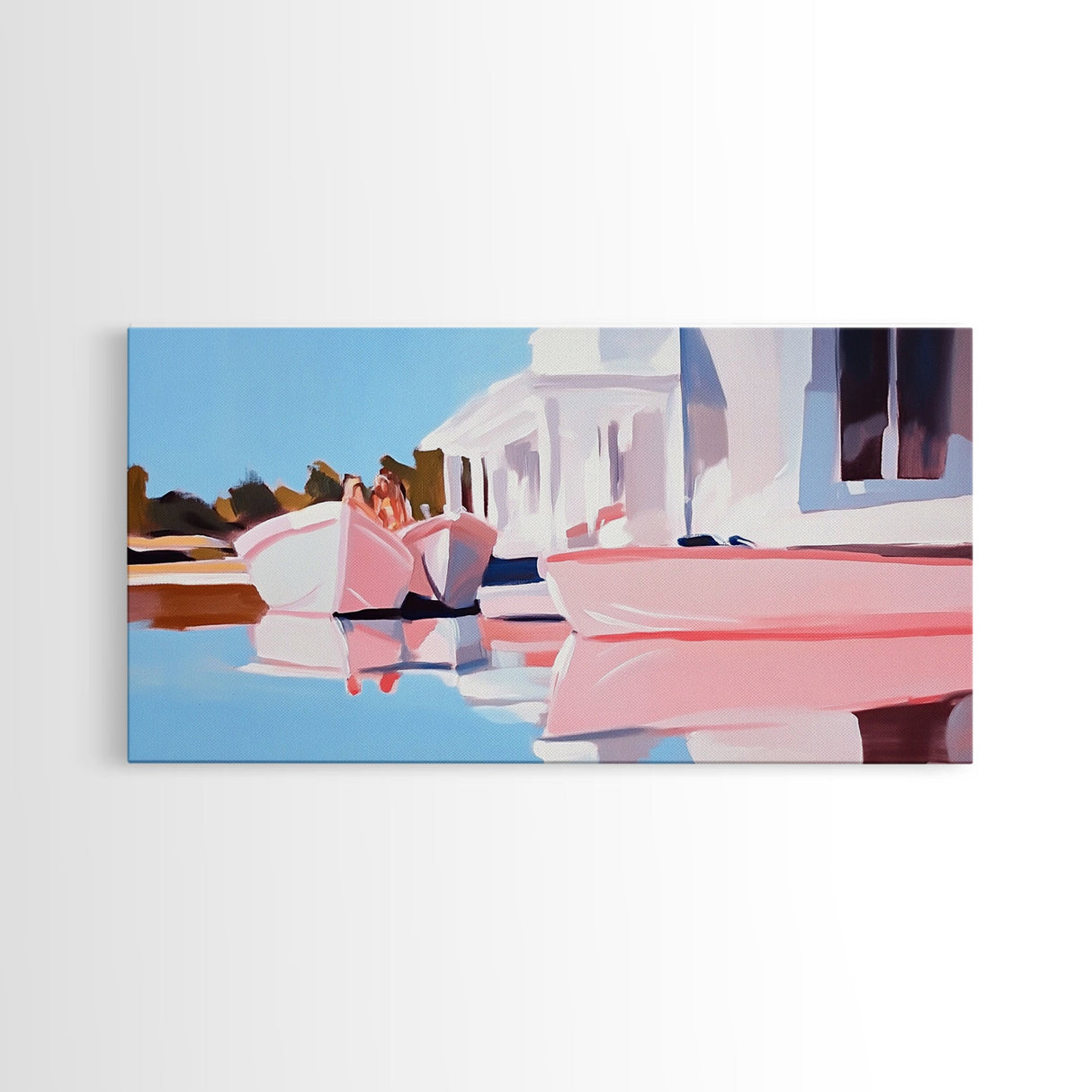 Boats Harbor, Reflection, Canvas Print, Coastal Art, Nautical Wall Art, Minimalist Home Decor, Serene Seascape, Modern Living Room Art