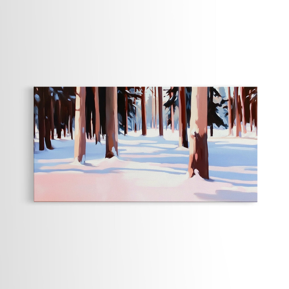 Winter Forest, Snowy, Tall Trees, Framed Canvas Print, Christmas Home Decor, Cozy Winter Art, Modern Minimalist Wall Art, Holiday Aesthetic