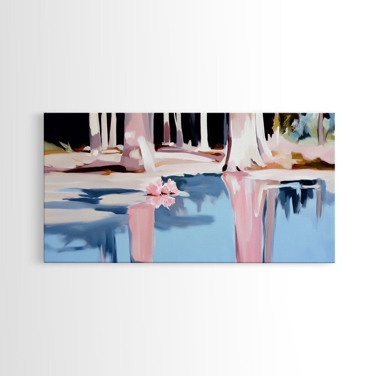 Forest Reflection, Water Landscape, Nature Wall Decor, Living Room Art, Minimalist Home Art, Canvas Print, Pastel Landscape, Zen Artwork