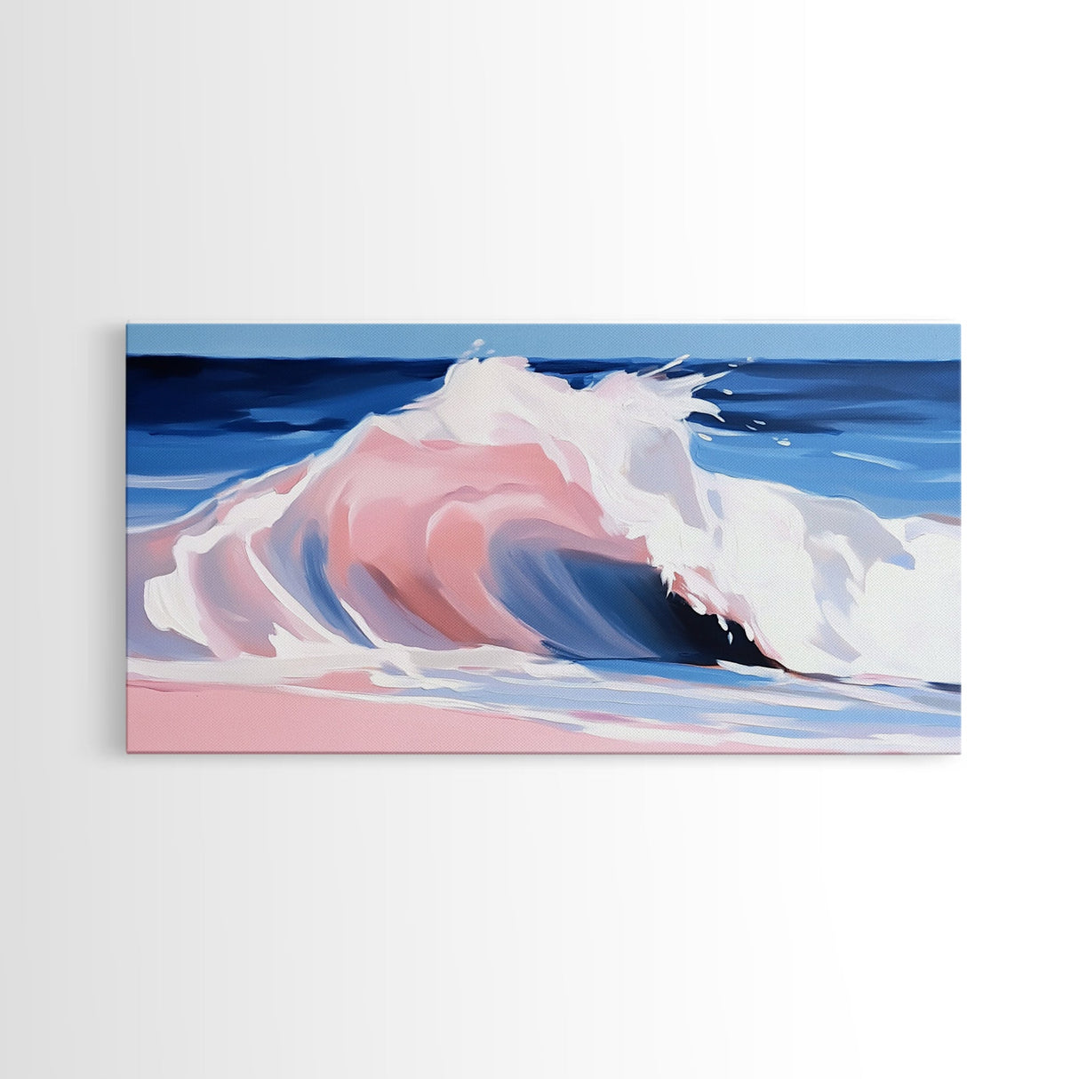 Pink Ocean, Abstract, Canvas Print, Coastal abstract painting, soft pastel waves, modern beach decor, minimalist seascape, tranquil water art