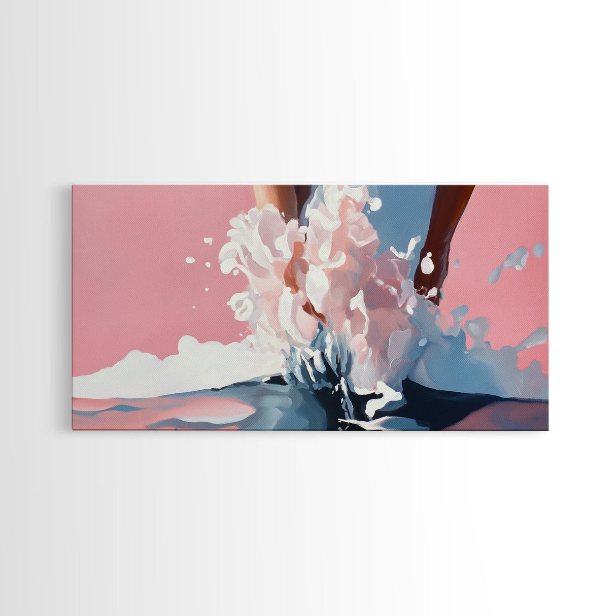 Splashing Water, Abstract Ocean Art, Pink Blue Aesthetic, Coastal Wall Decor, Modern Minimalist, Living Room Art, Canvas Print