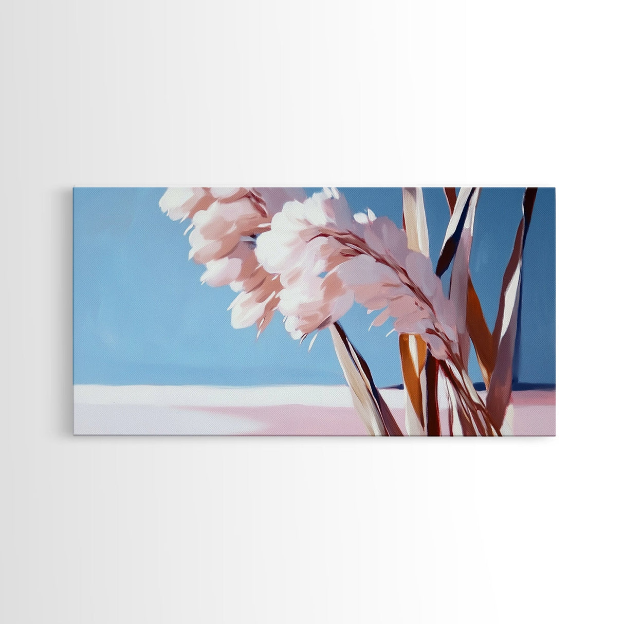 Pampas Grass, Boho, Minimalist, Framed Canvas Print, Neutral Home Decor, Nature-Inspired, Bedroom Wall Art, Coastal Chic Accent