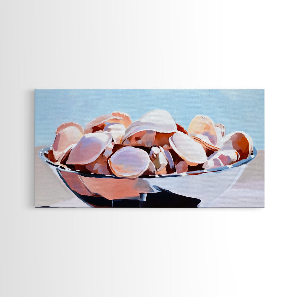 Seashell Bowl, Coastal Still Life, Beach House Decor, Ocean Aesthetic, Nautical Kitchen Wall Art, Minimalist Art, Canvas Print, Summer Vibes