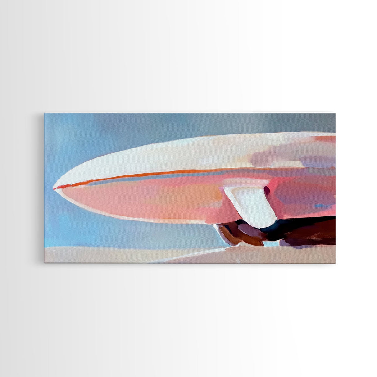 Surfboard Still Life, Minimalist Art, Framed Canvas Print, Ocean Decor, Beach House Wall Art, Soft Pastel Painting, Coastal Vibes