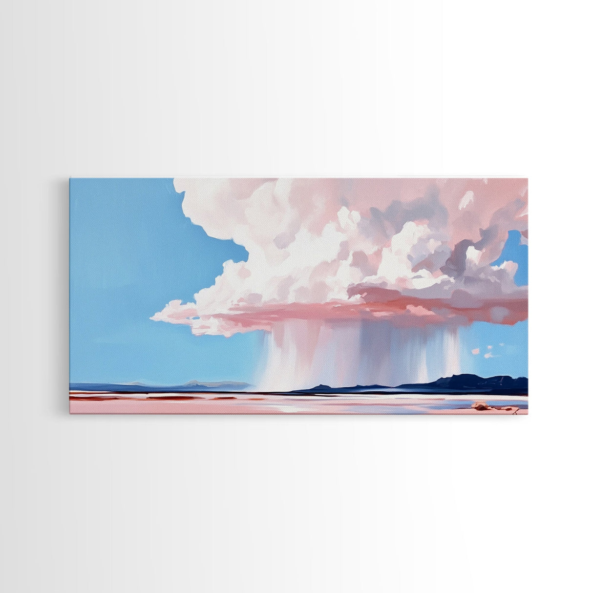 Rainstorm Horizon, Sky Art, Framed Canvas Print, Nature Wall Decor, Dreamy Landscape, Pastel Cloud Painting, Modern Home Vibes