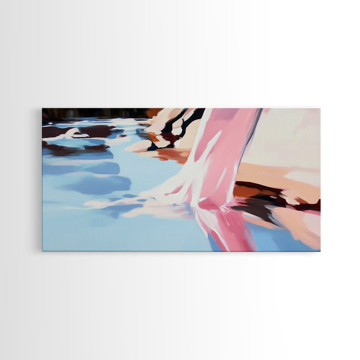 Flowing Water, Abstract Landscape, River Reflection, Soft Blues and Pinks, Peaceful Nature, Contemporary Minimalism, Canvas Print
