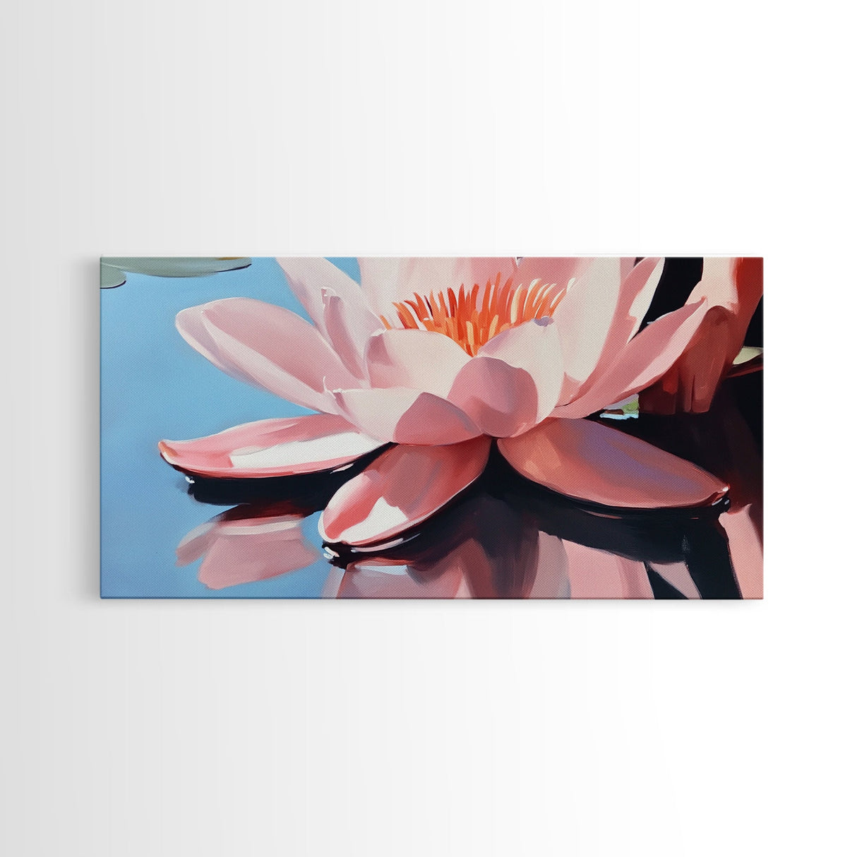 Lotus, Reflection, Blue Water, Framed Canvas Print, Floral Art, Zen Decor, Meditation Wall Art, Modern Botanical, Serene Home Decor