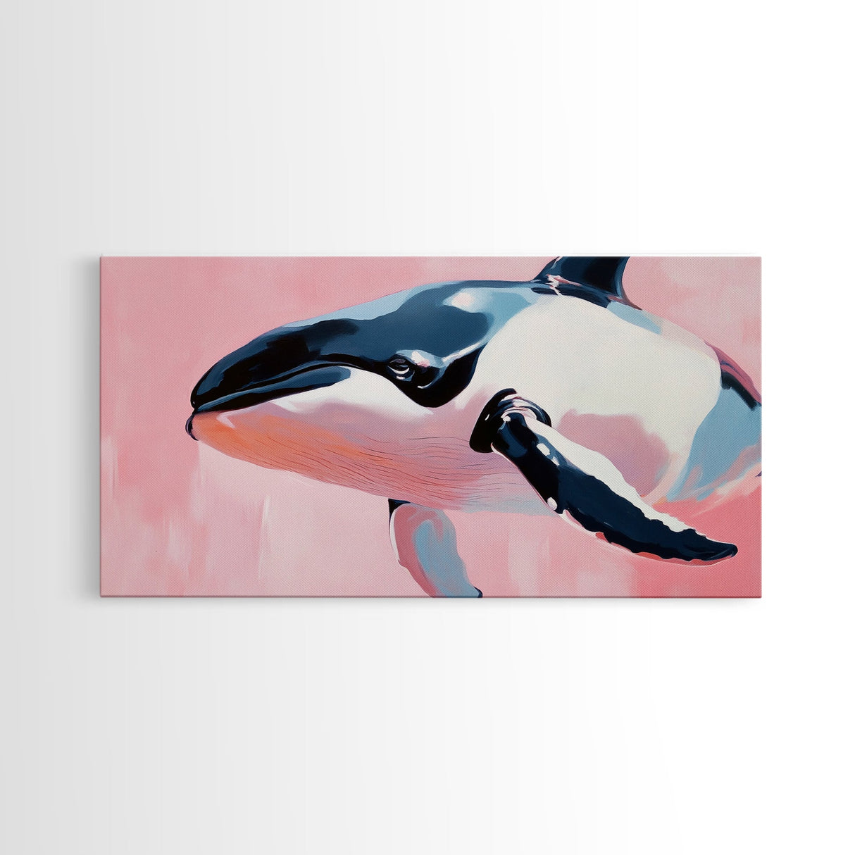 Whale, Ocean Beauty, Nautical Wall Art, Coastal Decor, Living Room Statement, Framed Canvas Print, Pastel Marine Life, Soft Pink Blue Tones