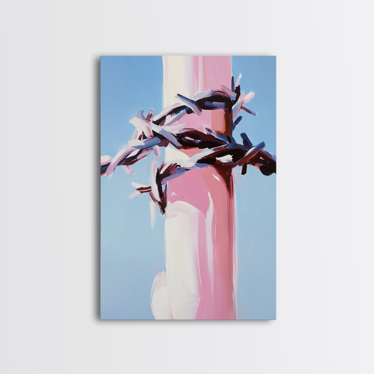 Barbed Wire, Western Art, Modern Minimalist, Soft Color Contrast, Framed Canvas Print, Cowboy Aesthetic, Dramatic Statement Piece