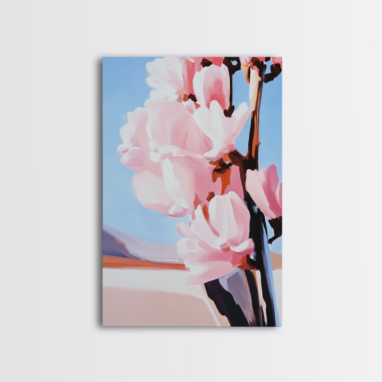 Blush Magnolia Art, Minimalist Floral Painting, Elegant Spring Decor, Pastel Botanical Print, Framed Canvas Print, Bedroom Wall Art