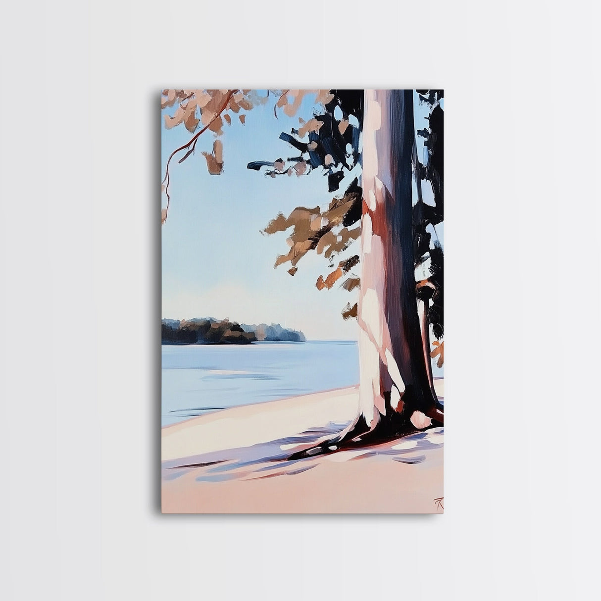 Lakeside Tree, Framed Canvas Print, Nature Wall Art, Serene Landscape, Beach House Decor, Tranquil Painting, Living Room Accent