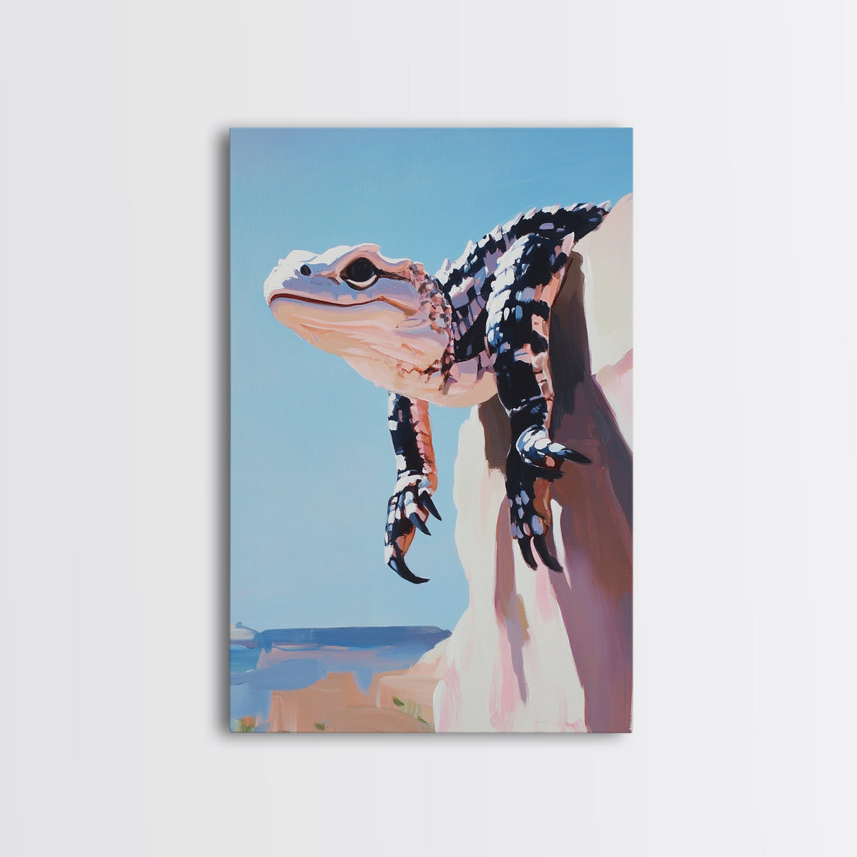 Lizard on Rock, Desert Wildlife, Framed Canvas Print, Nature Wall Art, Bold Animal Painting, Southwest Decor, Reptile Lover Gift, Statement Piece