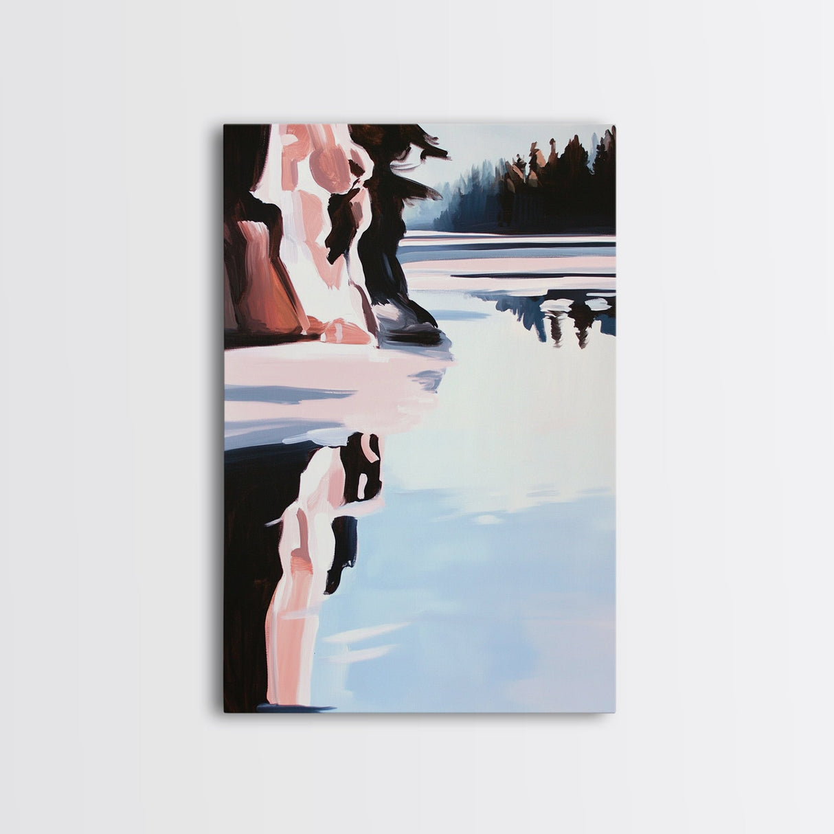 Winter Lake, Reflections, Moody Landscape, Nature Photography Style, Cool Tones, Wilderness Art, Cabin Decor, Framed Canvas Print
