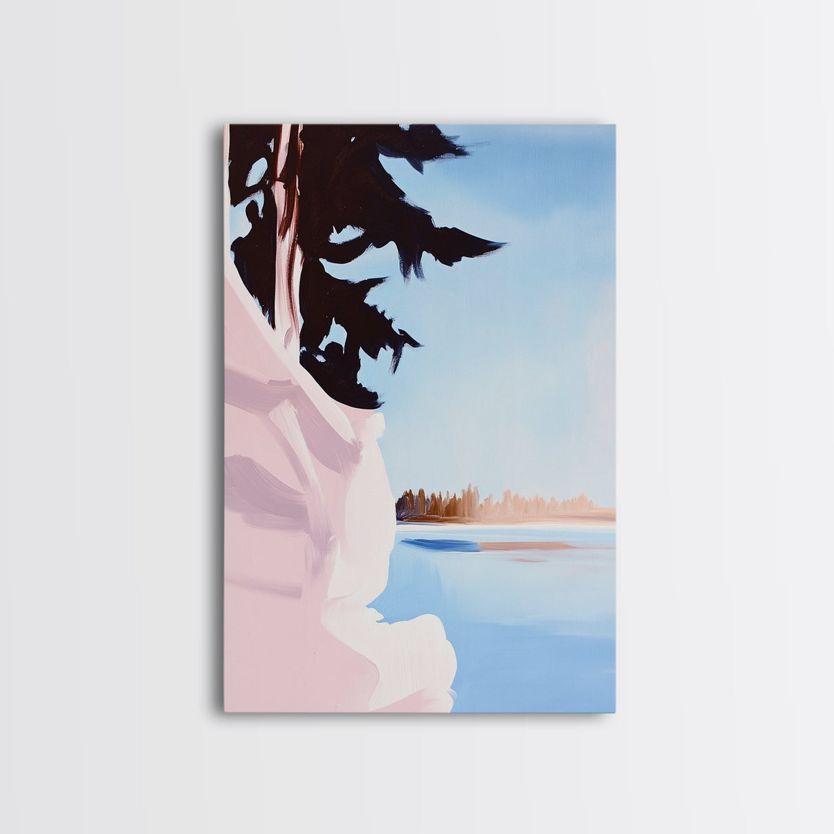Forest Edge, Serene, Minimalist Landscape, Scandinavian Art, Nature Lover Gift, Tranquil Lake Scene, Pastel Colors, Canvas Print