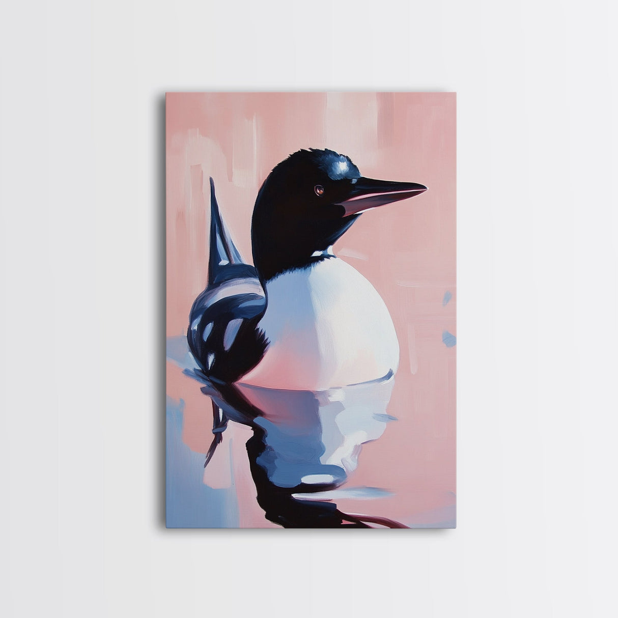 Reflection Loon, Tranquil Wildlife Painting, Rustic Lake House Wall Art, Framed Canvas Print, Nature Retreat, Cabin Aesthetic