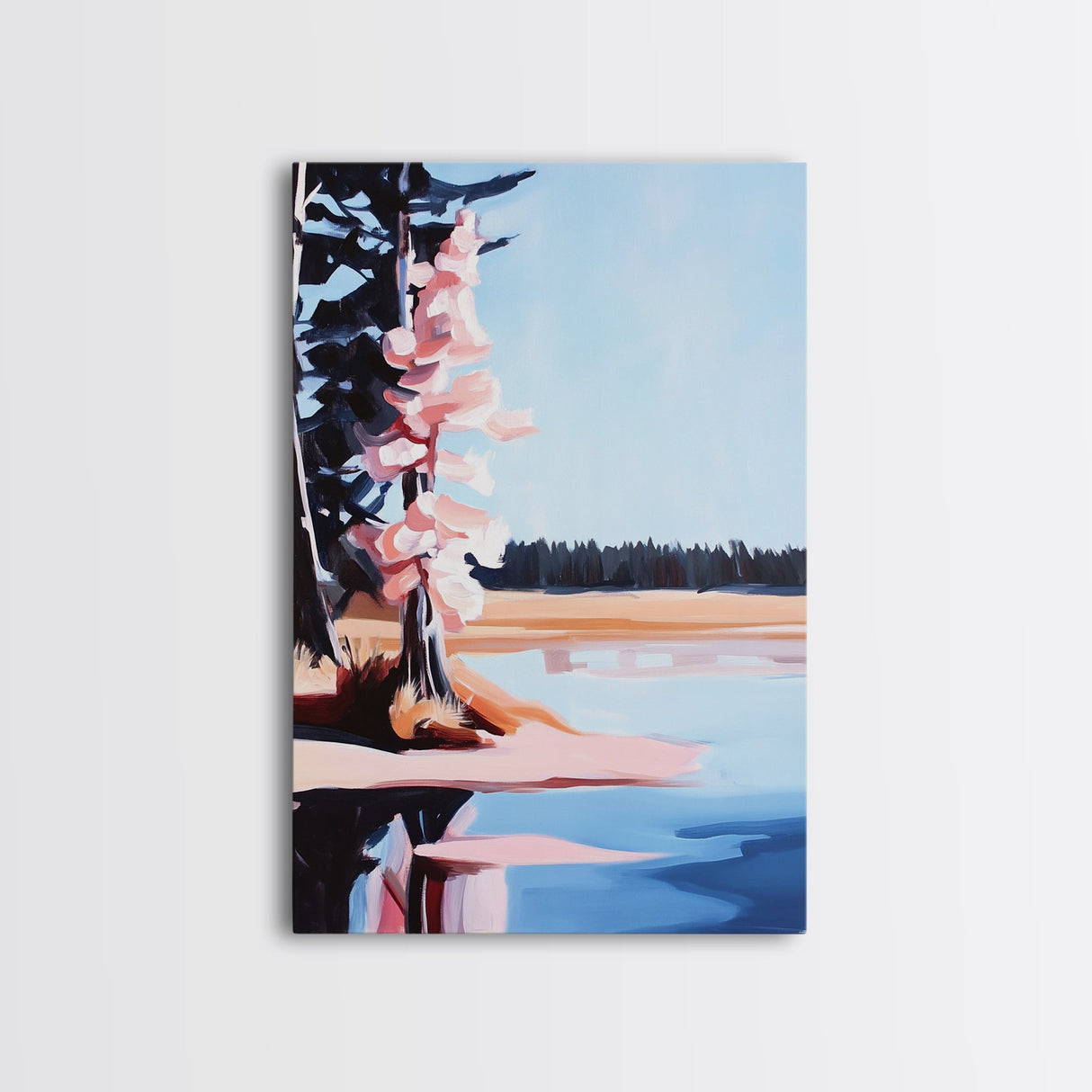 Autumn Lake, Reflection Art, Nature Print, Landscape Wall Art, Framed Canvas Print, Minimalist Decor, Forest Scene, Cabin Aesthetic