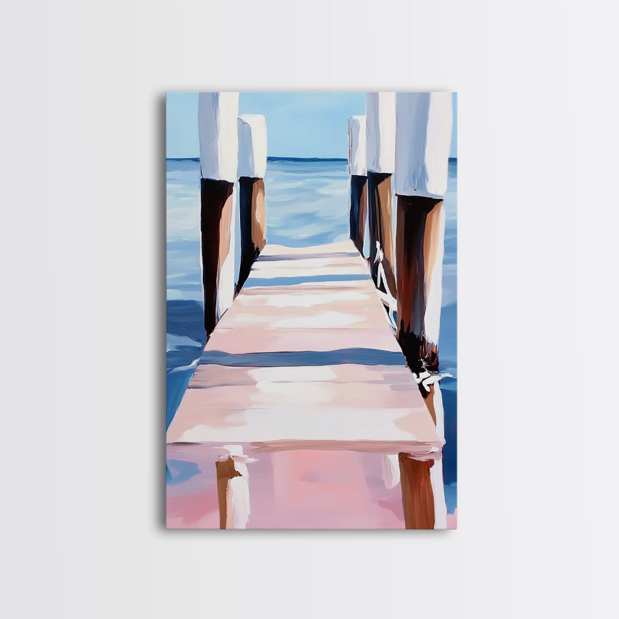 Seaside Pier View, Minimalist Coastal Painting, Tranquil Ocean Scene, Framed Canvas Print, Nautical Wall Decor, Beach House Art, Serene Living Room Art