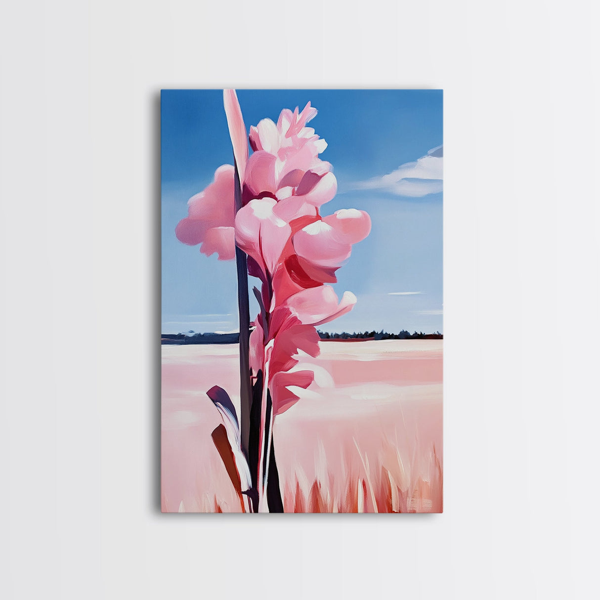 Pink Wildflower, Country Landscape, Nature Scene, Rustic Home Decor, Farmhouse Art, Spring Aesthetic, Framed Canvas Print, Entryway