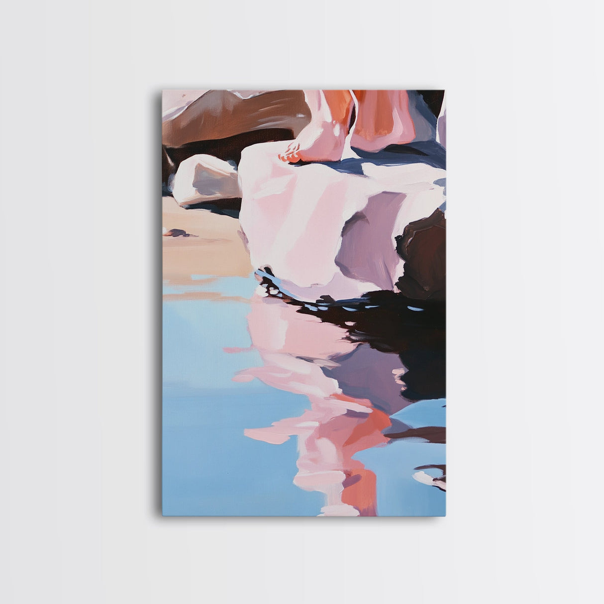 Reflection Art, Minimalist Design, Pink and Blue Landscape, Soft Hues, Modern Wall Decor, Framed Canvas Print, Living Room