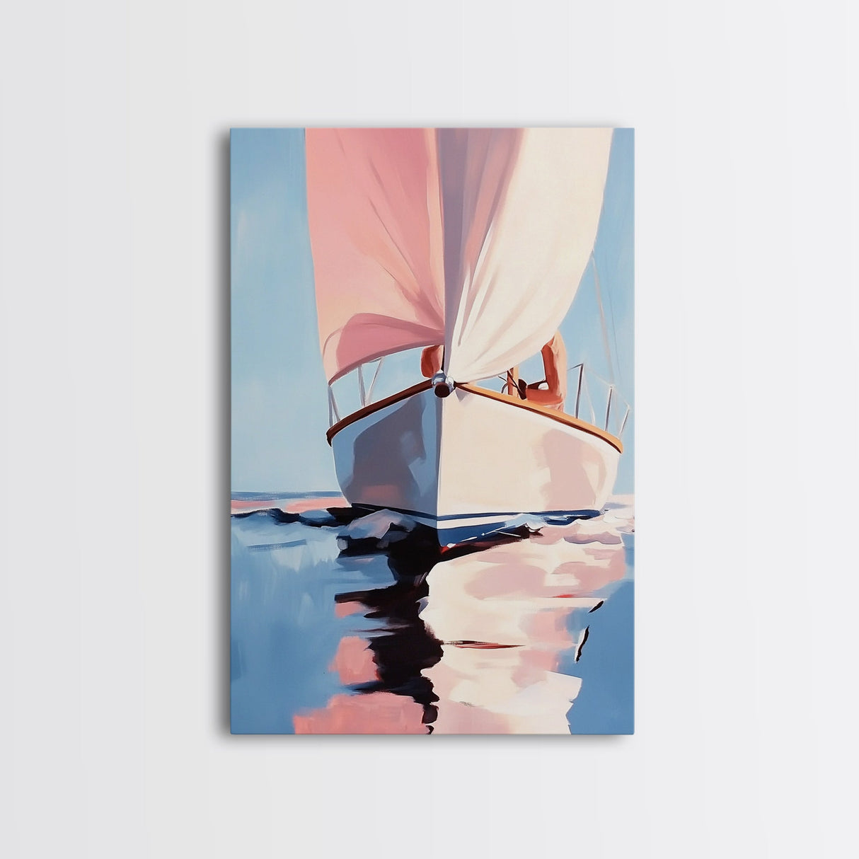 Sailboat Serenity, Nautical Decor, Ocean Reflections, Framed Canvas Print, Coastal Wall Art, Minimalist Seascape, Living Room Art