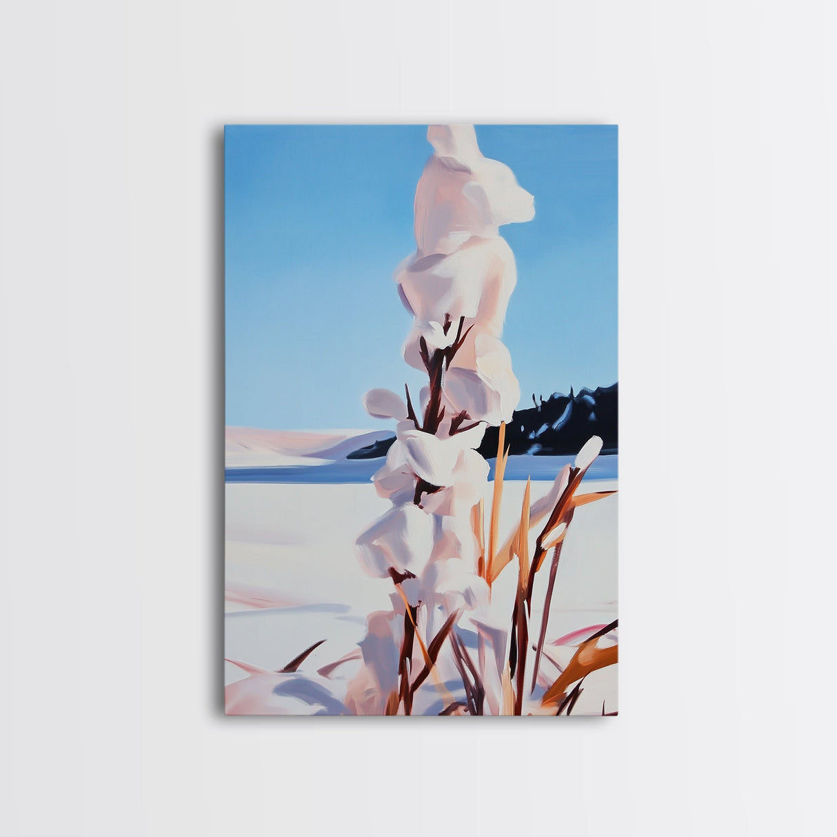 Snowy Nature, Winter Landscape, Mountain Art, Framed Canvas Print, Modern Home Decor, Serene Scenic Painting, Living Room Wall Art