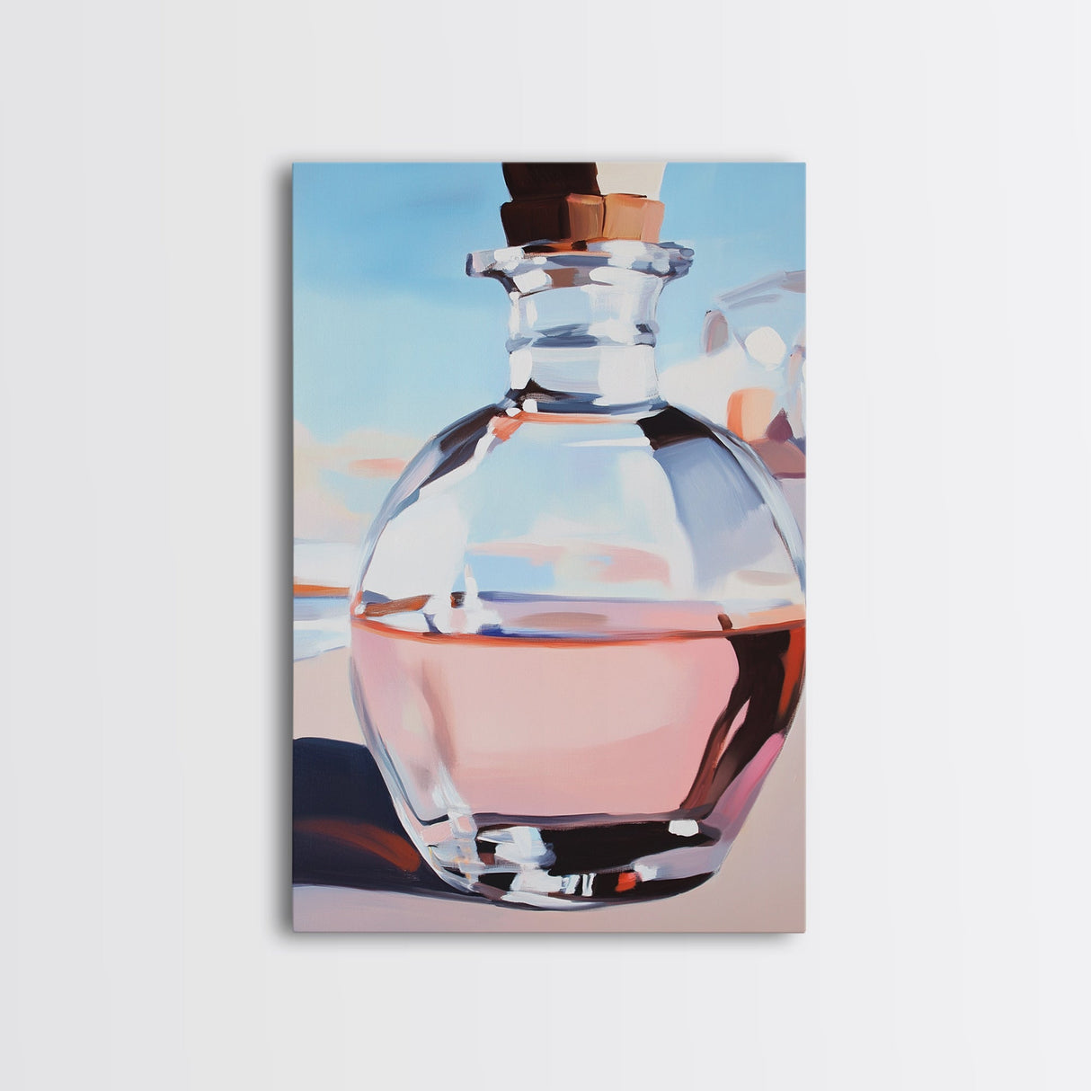 Abstract Bottle, Pink Aesthetic, Modern Kitchen Wall Art, Contemporary Bar Decor, Minimalist Still Life, Framed Canvas Print