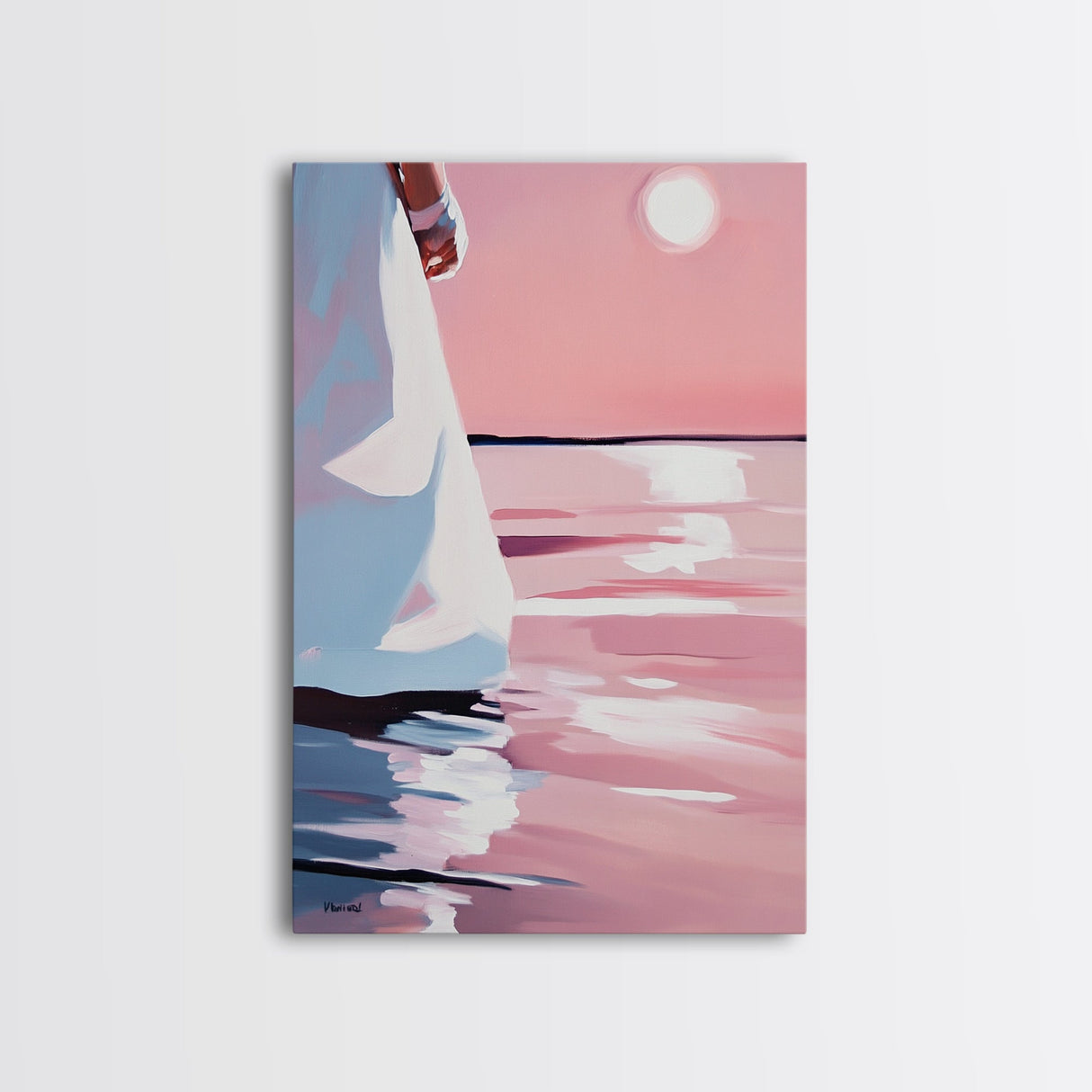 Sunset Reflection, Ocean Wall Art, Romantic Aesthetic, Beach Lover Gift, Pastel Painting, Canvas Print, Living Room Wall Art