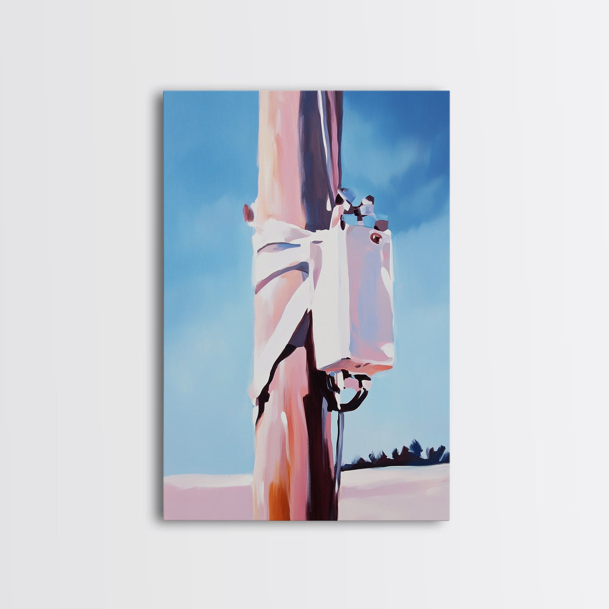 Rustic Pole, Coastal Minimalist Art, Framed Canvas Print, Boho Beach Decor, Nautical Painting, Seaside Home Aesthetic, Pastel Artwork