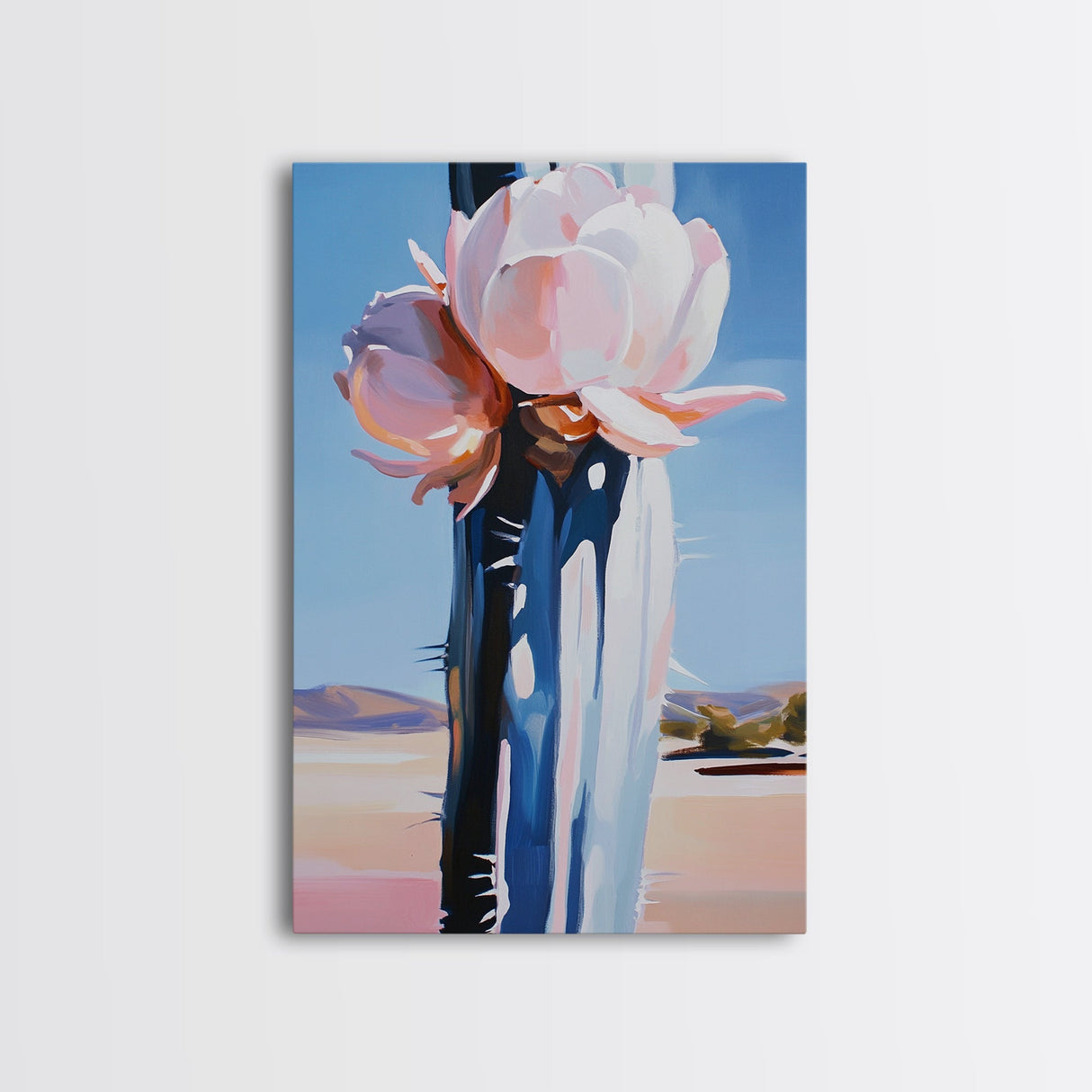 Desert Flowers, Modern Botanical Art, Pastel Succulent Painting, Nature Inspired Wall Decor, Framed Canvas Print, Aesthetic Home Art