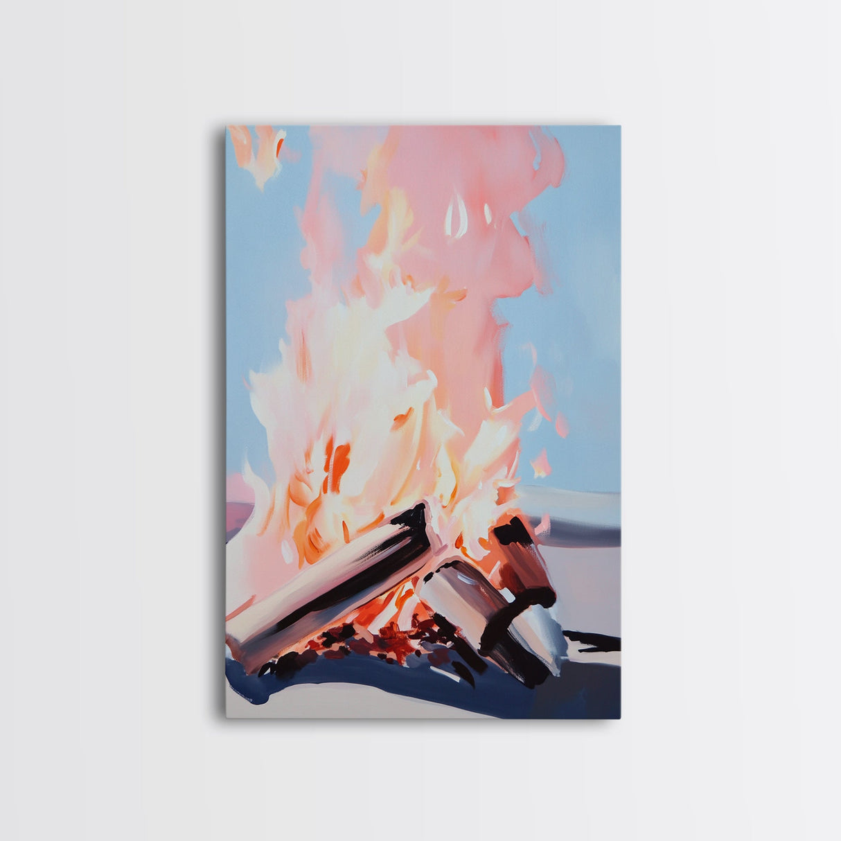 Sunset Flames, Campfire Glow, Coastal Night, Framed Canvas Print, Cozy Warmth, Rustic Outdoor Art, Fall Wall Decor, Cabin Aesthetic