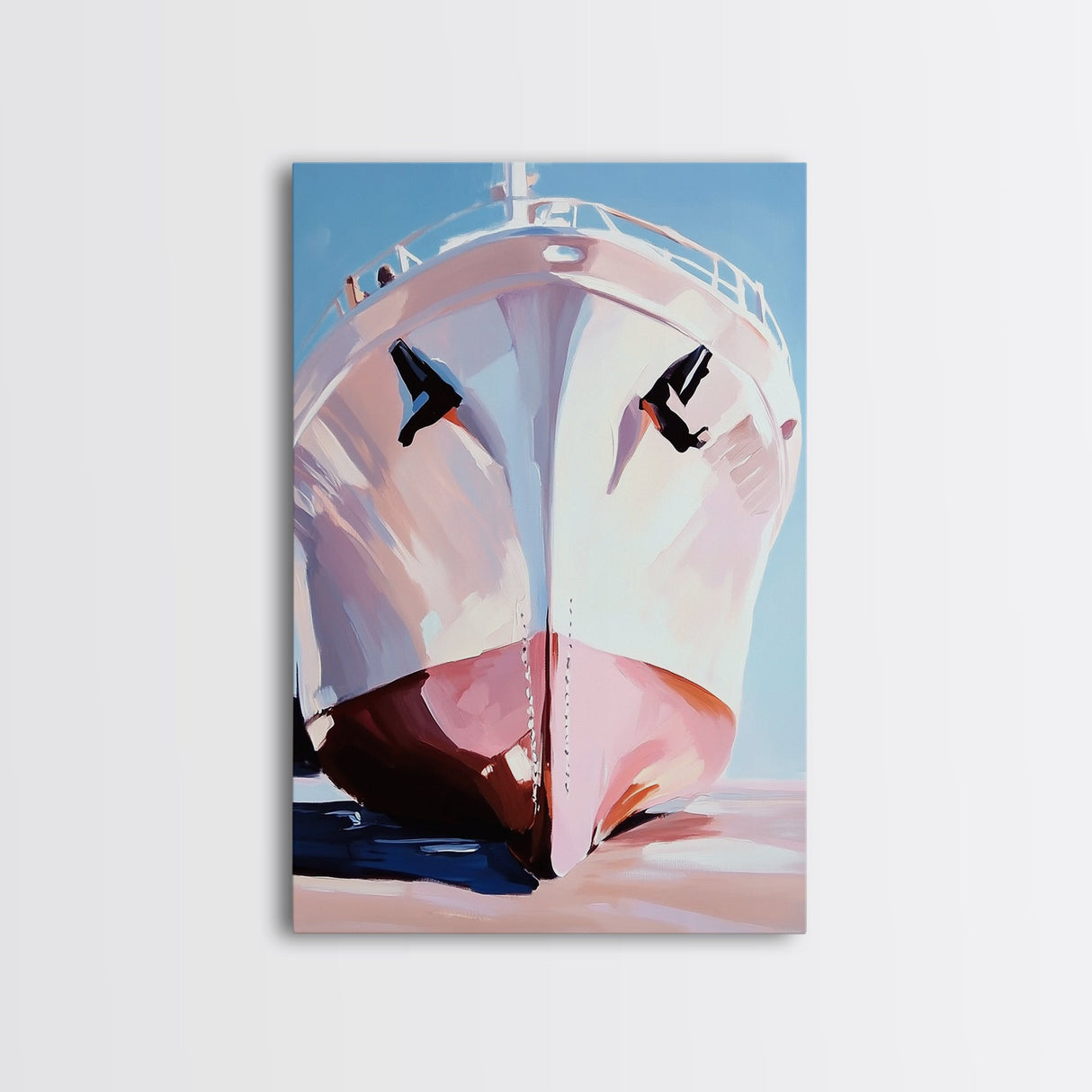 Large Boat, Reflection, Ocean, Framed Canvas Print, Nautical Wall Art, Coastal Home Decor, Travel Aesthetic, Living Room Art, Minimalist
