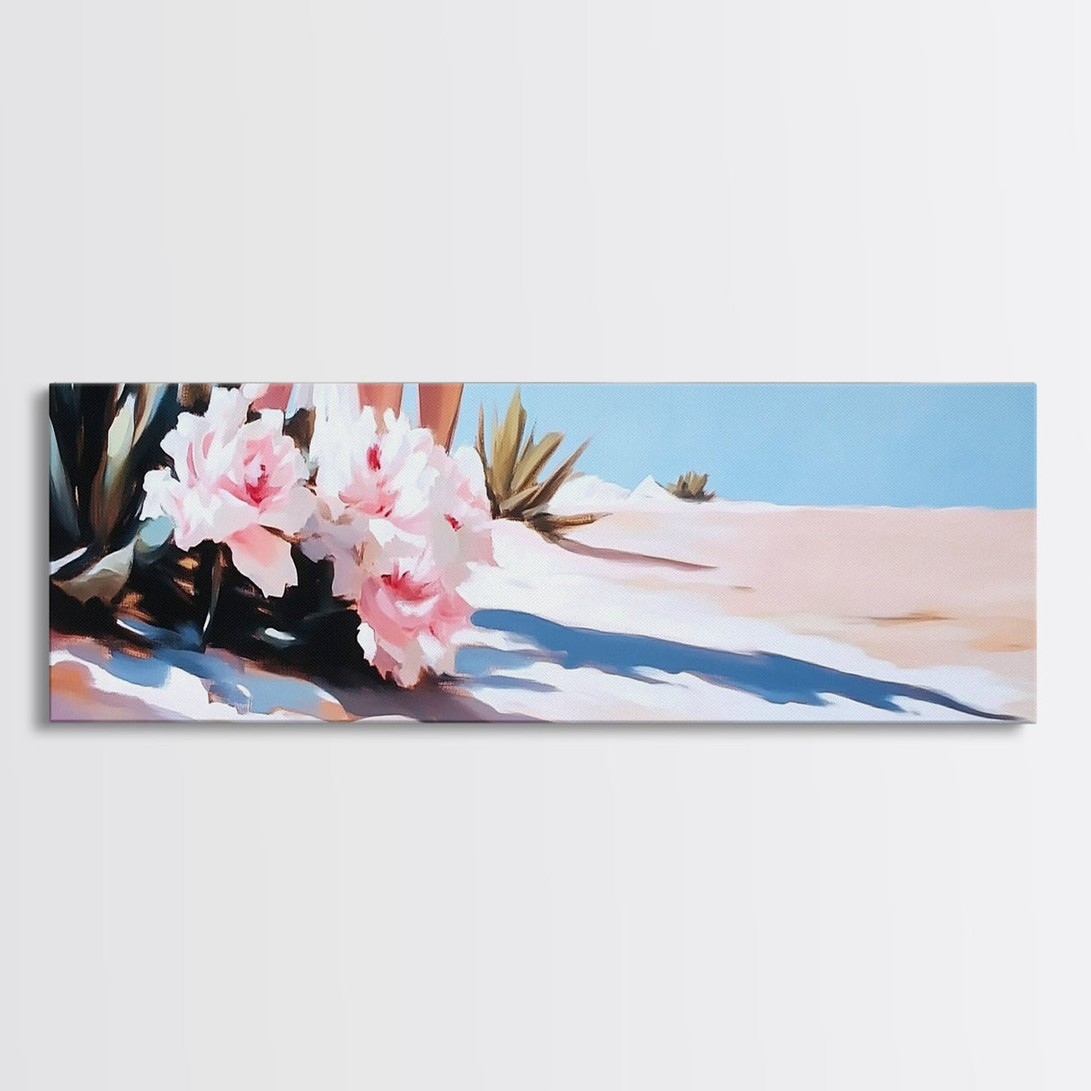 Pink Flowers, Framed Canvas Print, Floral Wall Art, Desert Artwork, Boho Aesthetic, Modern Home Decor, Bedroom Art, Nature Painting