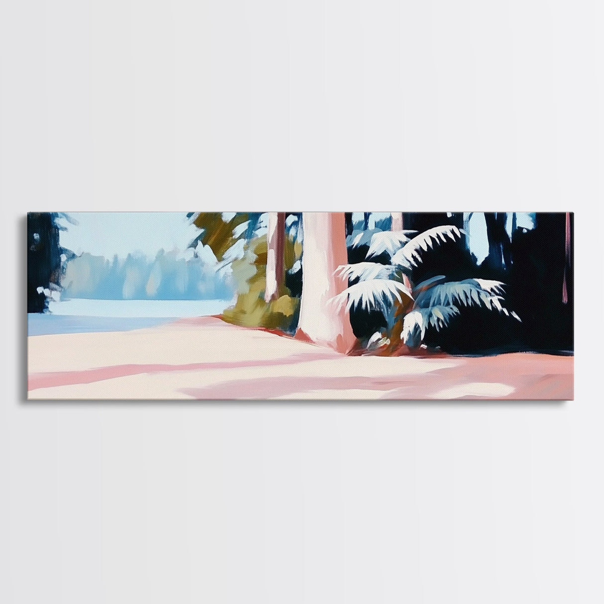 Forest Path, Sunlit Trees, Serene Nature, Framed Canvas Print, Tranquil Wall Art, Modern Landscape, Living Room Art, Cozy Decor