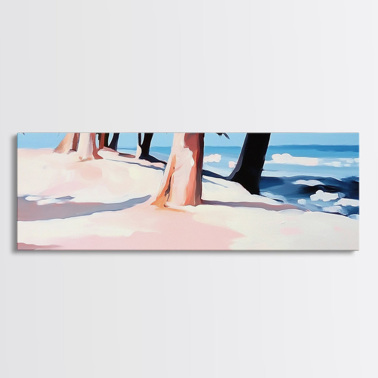 Coastal Trees, Beach Landscape, Ocean View, Framed Canvas Print, Modern Wall Art, Minimalist Decor, Living Room Art, Tropical Artwork