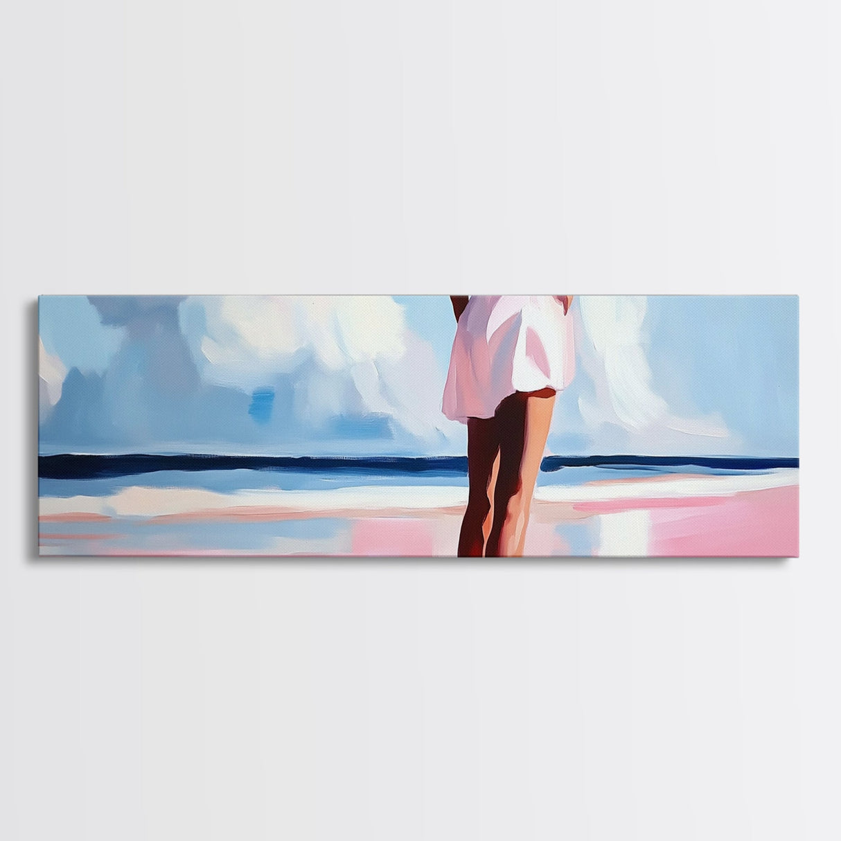 Woman by Ocean, Beach Reflection, Serenity Art, Framed Canvas Print, Modern Coastal Decor, Minimalist Wall Art, Bedroom Artwork