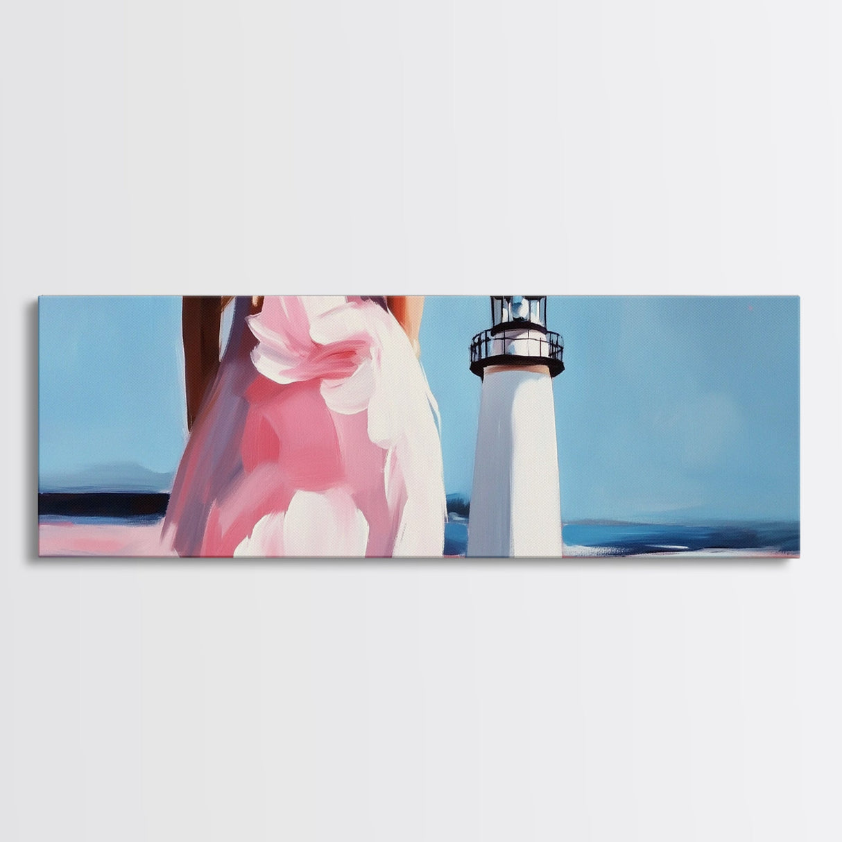 Lighthouse, Coastal, Dreamy, Framed Canvas Print, Nautical Wall Art, Summer Vibes, Living Room Art, Pastel Home Decor, Minimalist Style