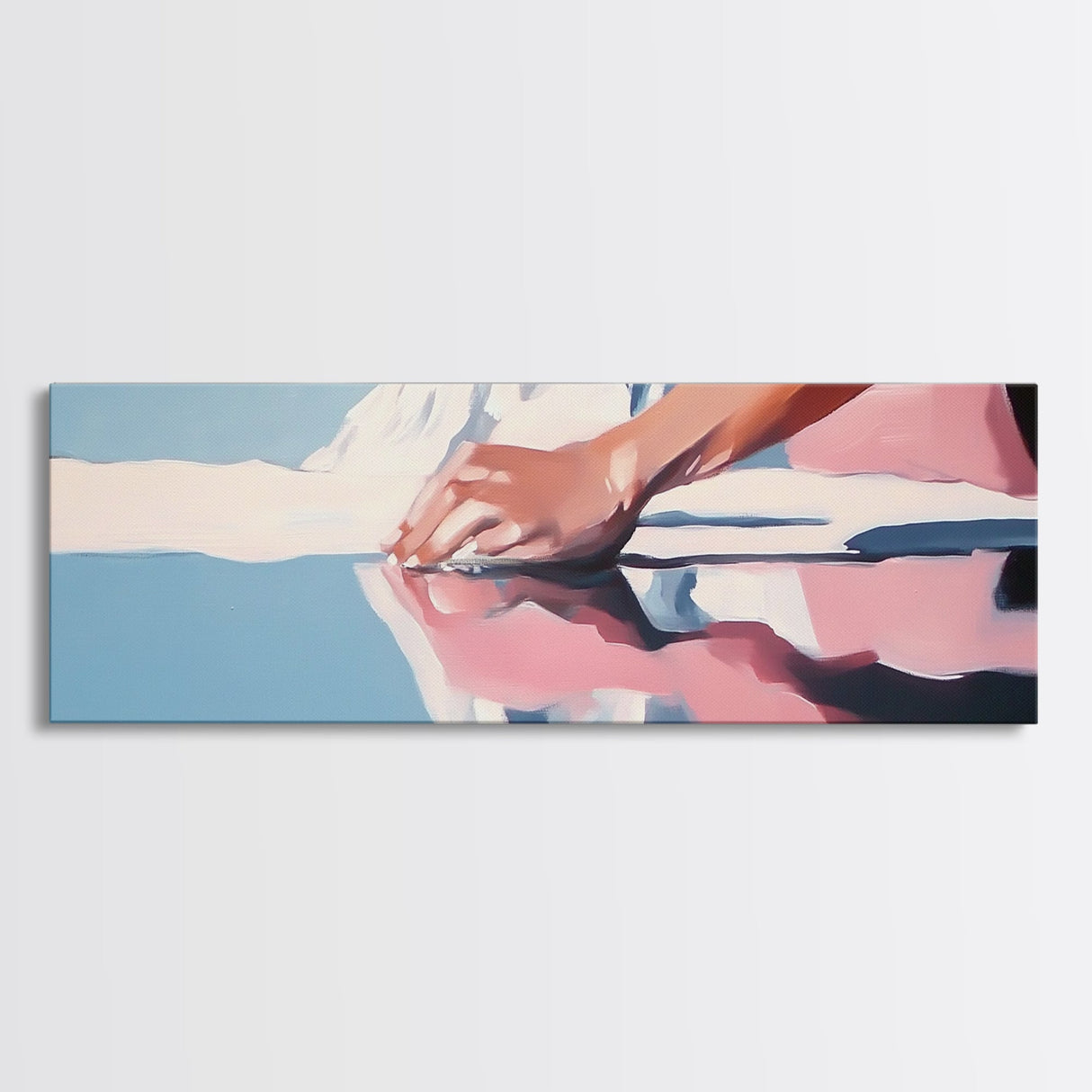 Pink Shores, Modern Landscape, Water Reflection, Soft Tones, Canvas Print, Minimalist Art, Hallway Decor, Tranquil Lake Scene